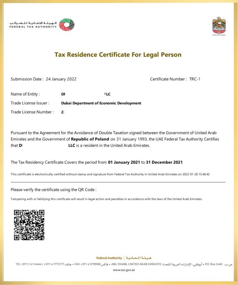 Tax Residency Certificate Landing page VAT TAX Consultant Dubai